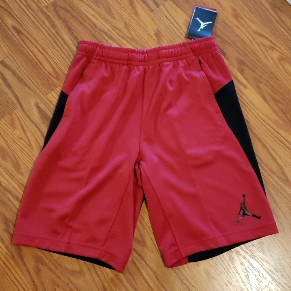 Boys Jordan Nike Dri Fit Shorts Red and Black